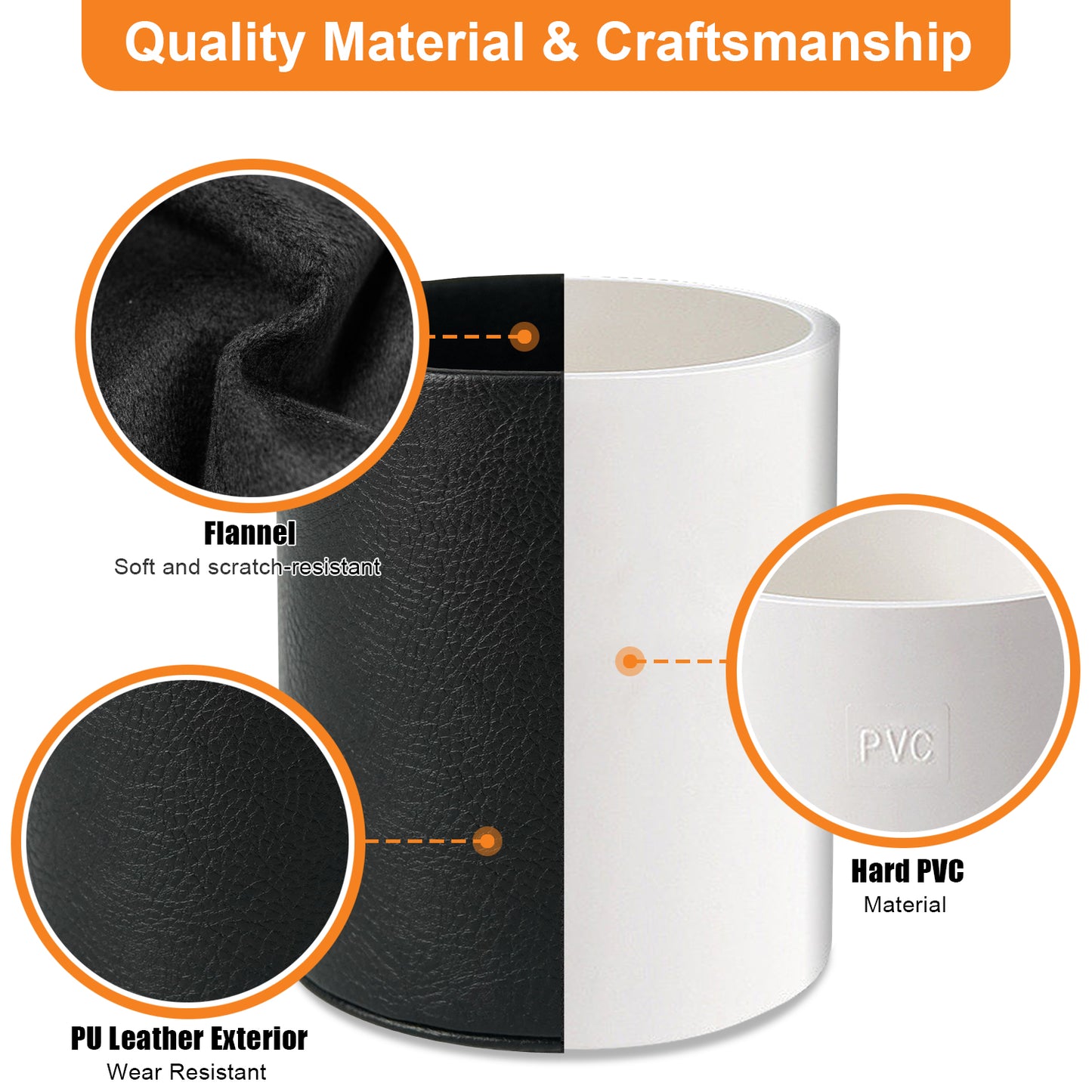 PU Leather + PVC Pen Holder Pencil Cup Makeup Brush Pen Organizer School Office Desk Stationery