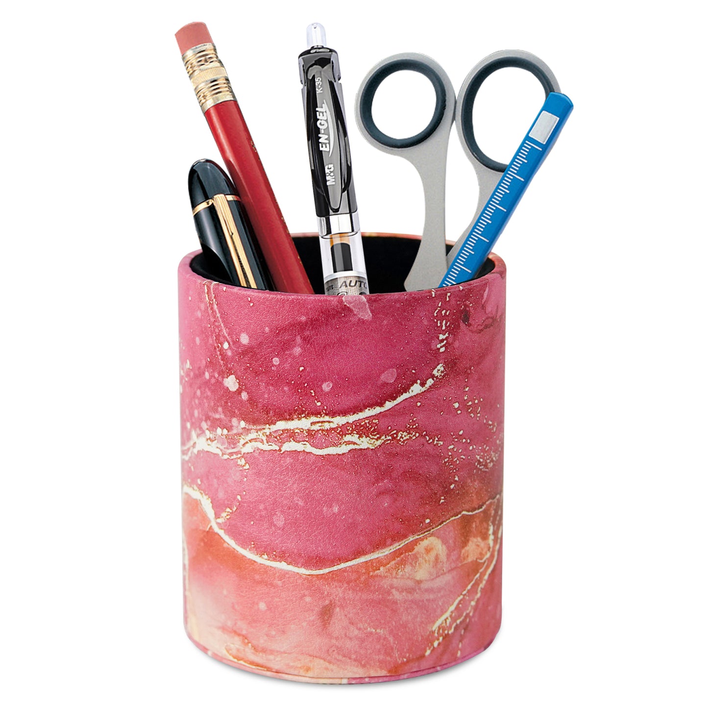 PU Leather + PVC Pen Holder Pencil Cup Makeup Brush Pen Organizer School Office Desk Stationery