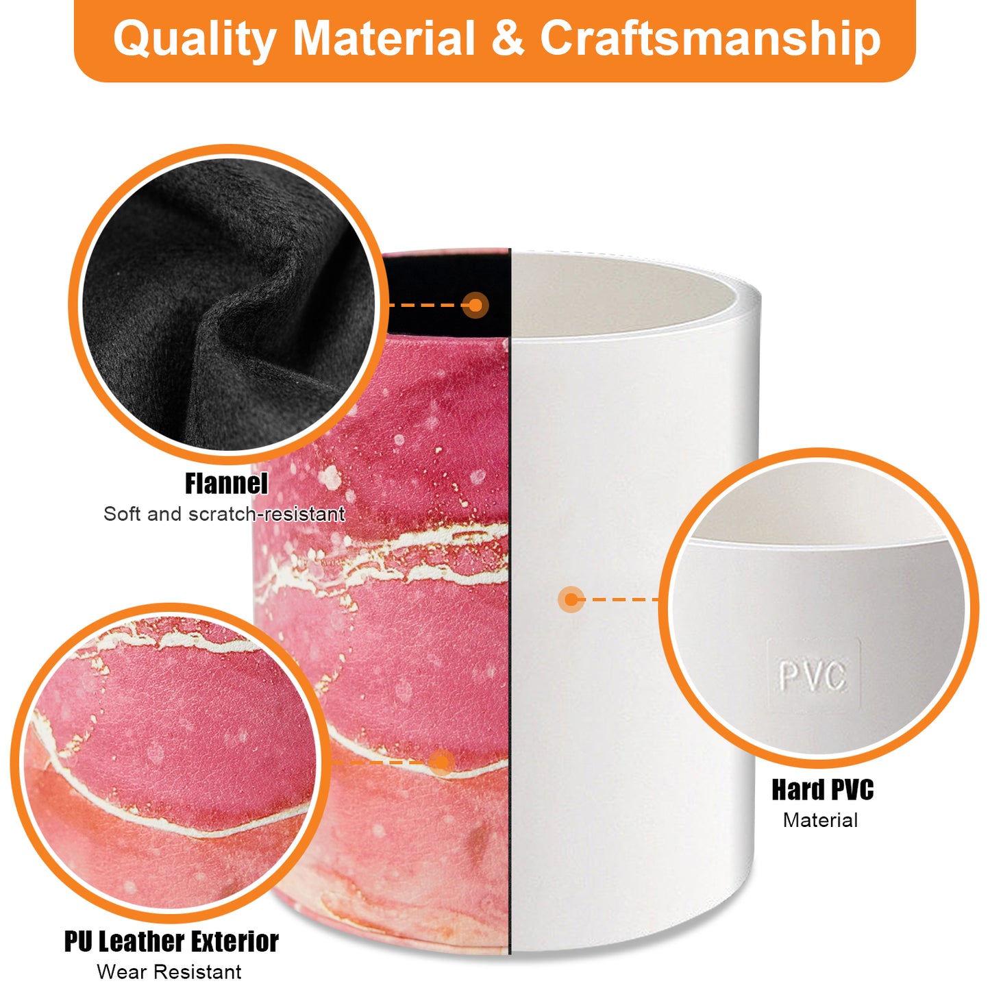 PU Leather + PVC Pen Holder Pencil Cup Makeup Brush Pen Organizer School Office Desk Stationery
