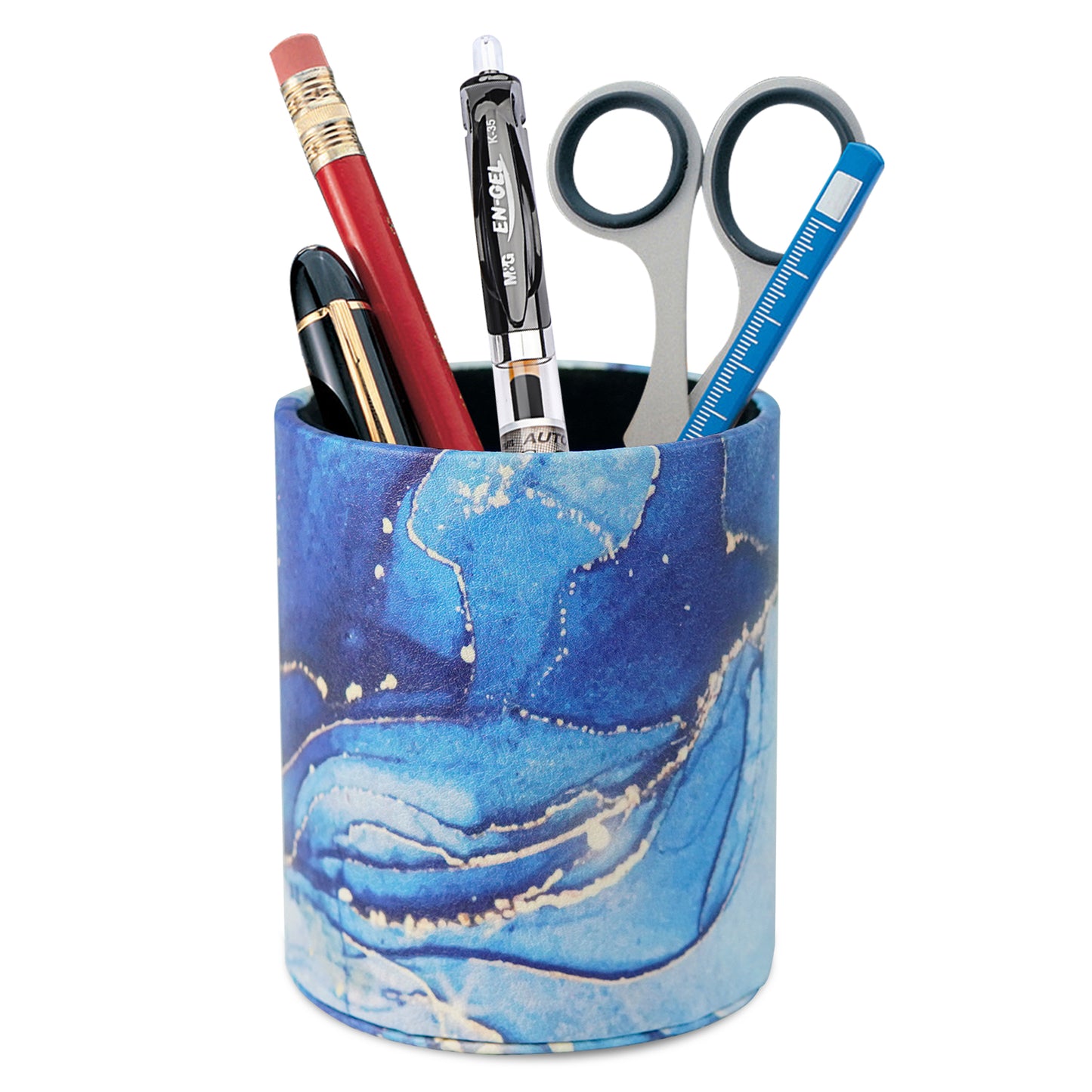 PU Leather + PVC Pen Holder Pencil Cup Makeup Brush Pen Organizer School Office Desk Stationery