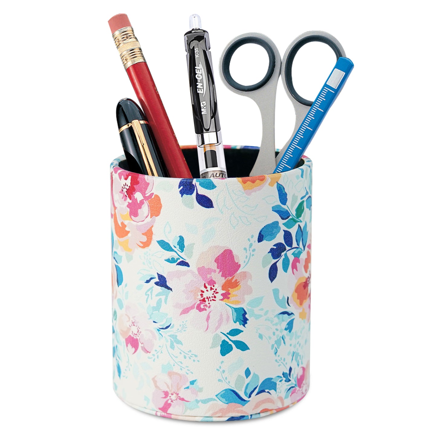 PU Leather + PVC Pen Holder Pencil Cup Makeup Brush Pen Organizer School Office Desk Stationery