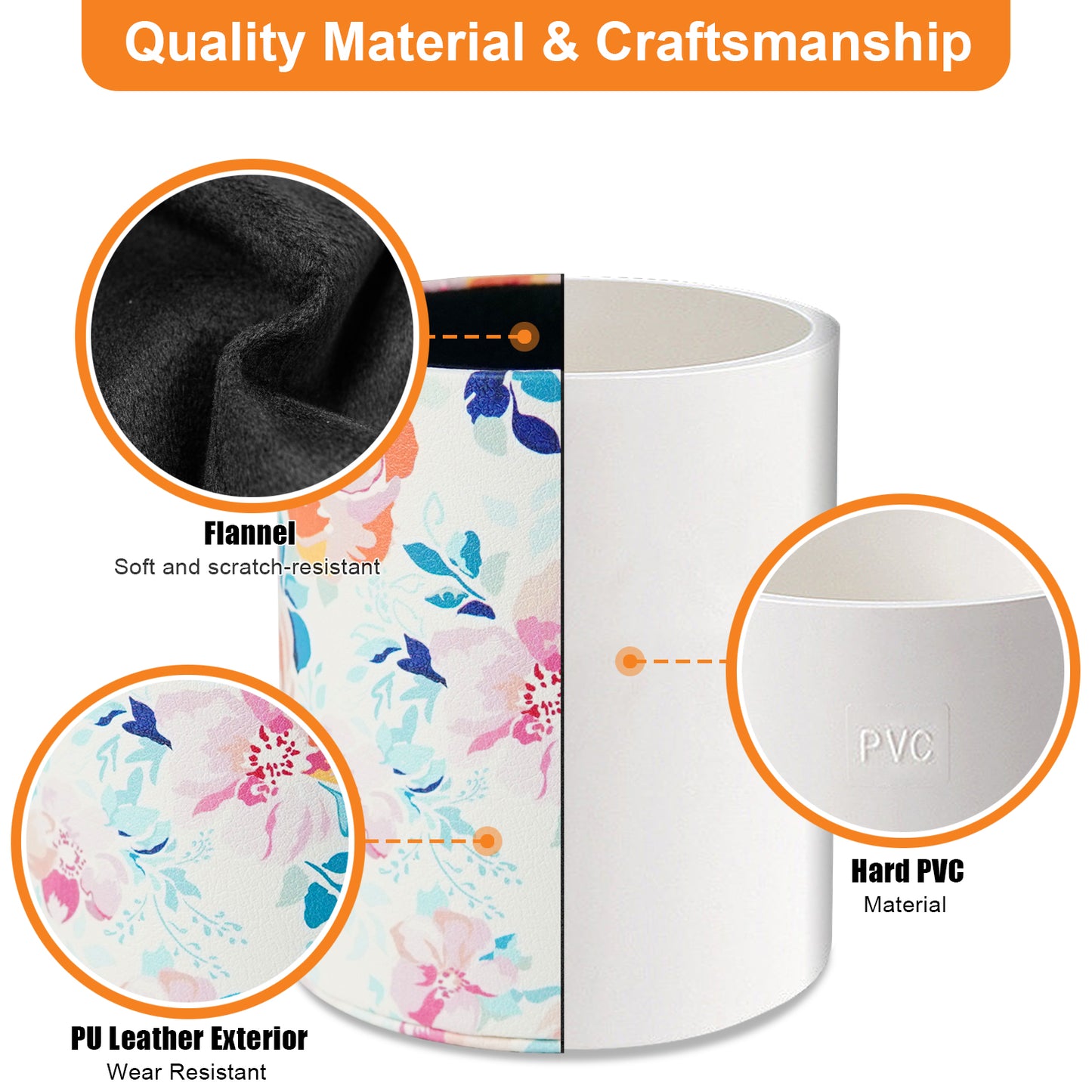PU Leather + PVC Pen Holder Pencil Cup Makeup Brush Pen Organizer School Office Desk Stationery