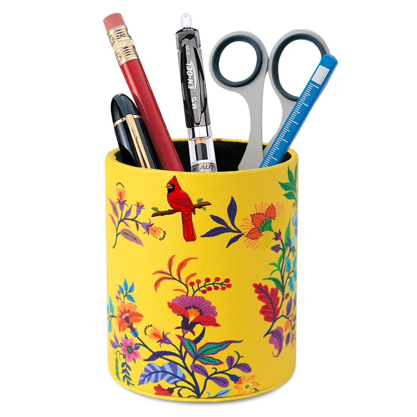 PU Leather + PVC Pen Holder Pencil Cup Makeup Brush Pen Organizer School Office Desk Stationery