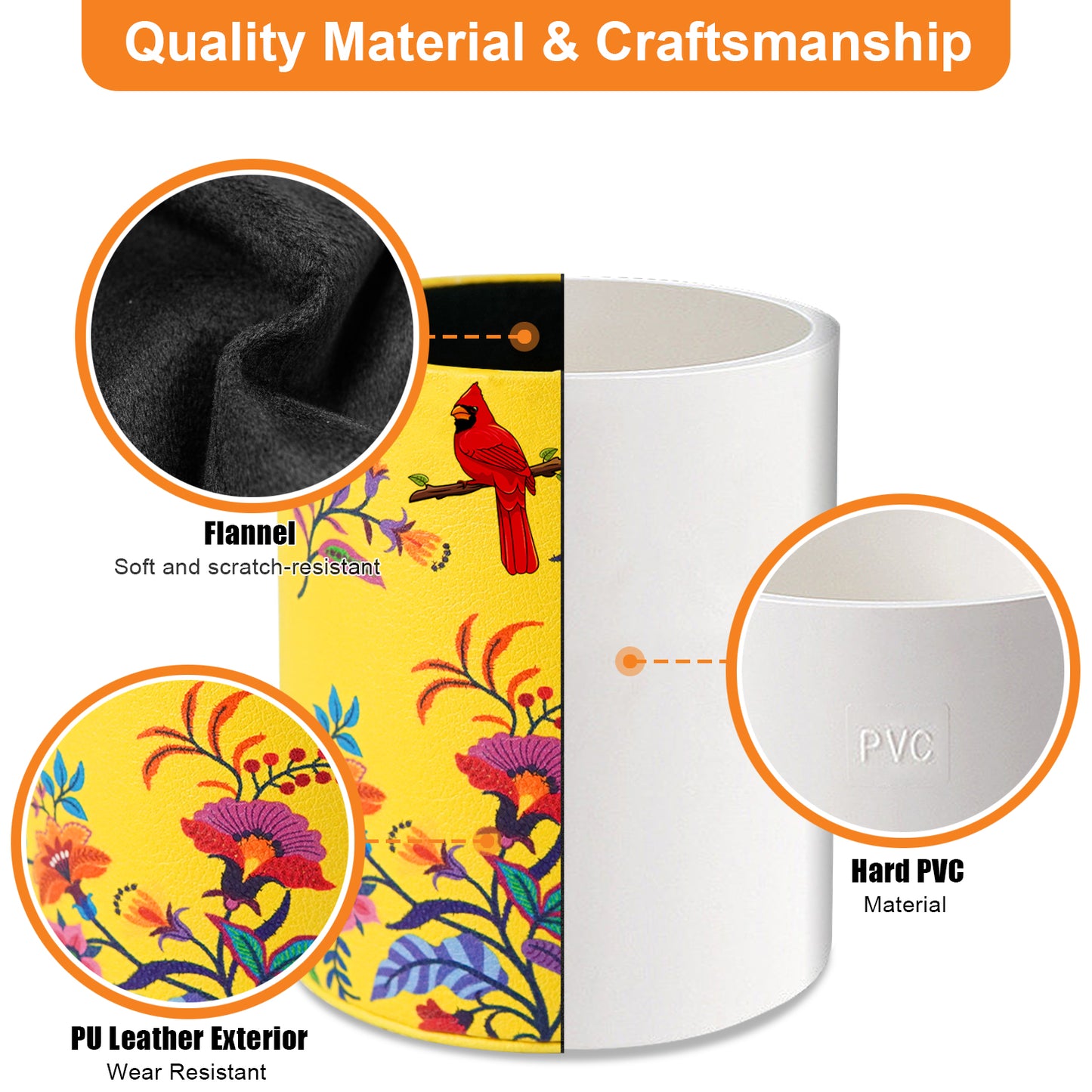 PU Leather + PVC Pen Holder Pencil Cup Makeup Brush Pen Organizer School Office Desk Stationery