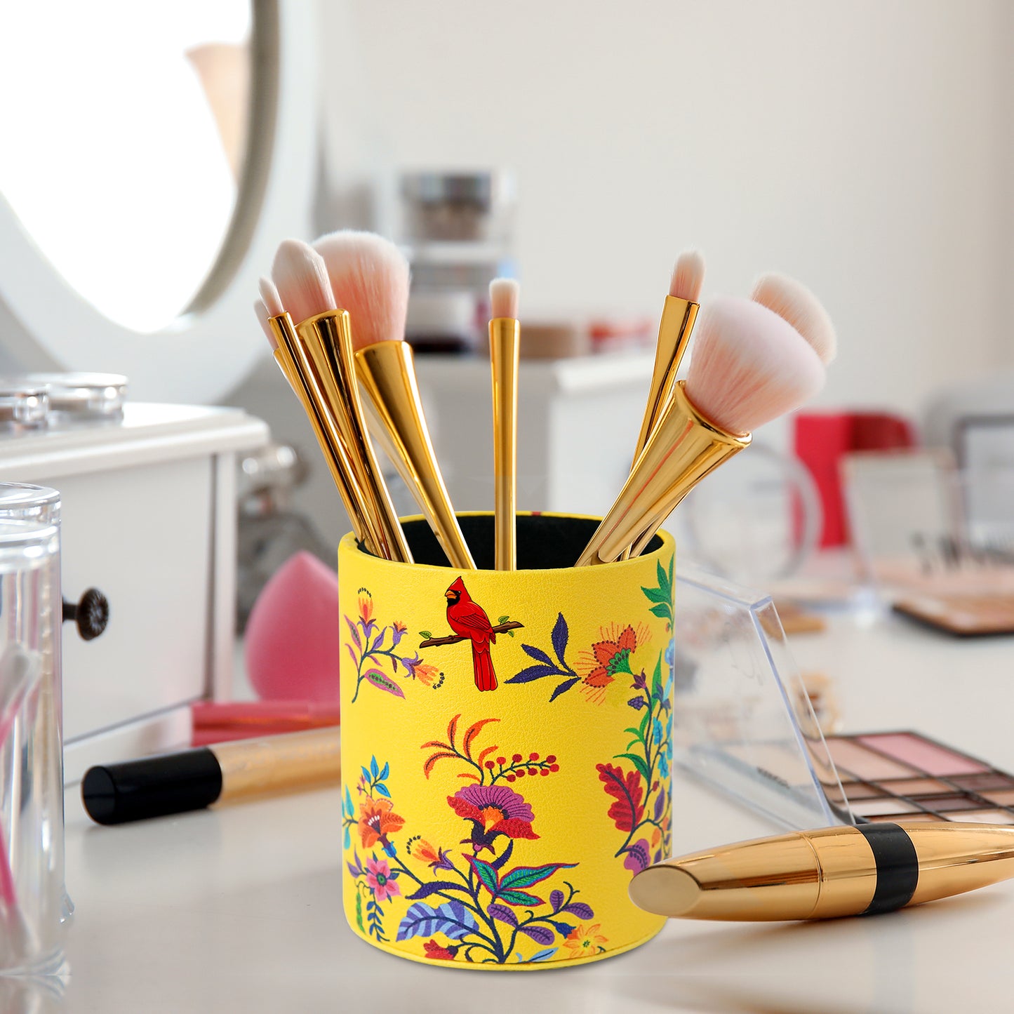 PU Leather + PVC Pen Holder Pencil Cup Makeup Brush Pen Organizer School Office Desk Stationery