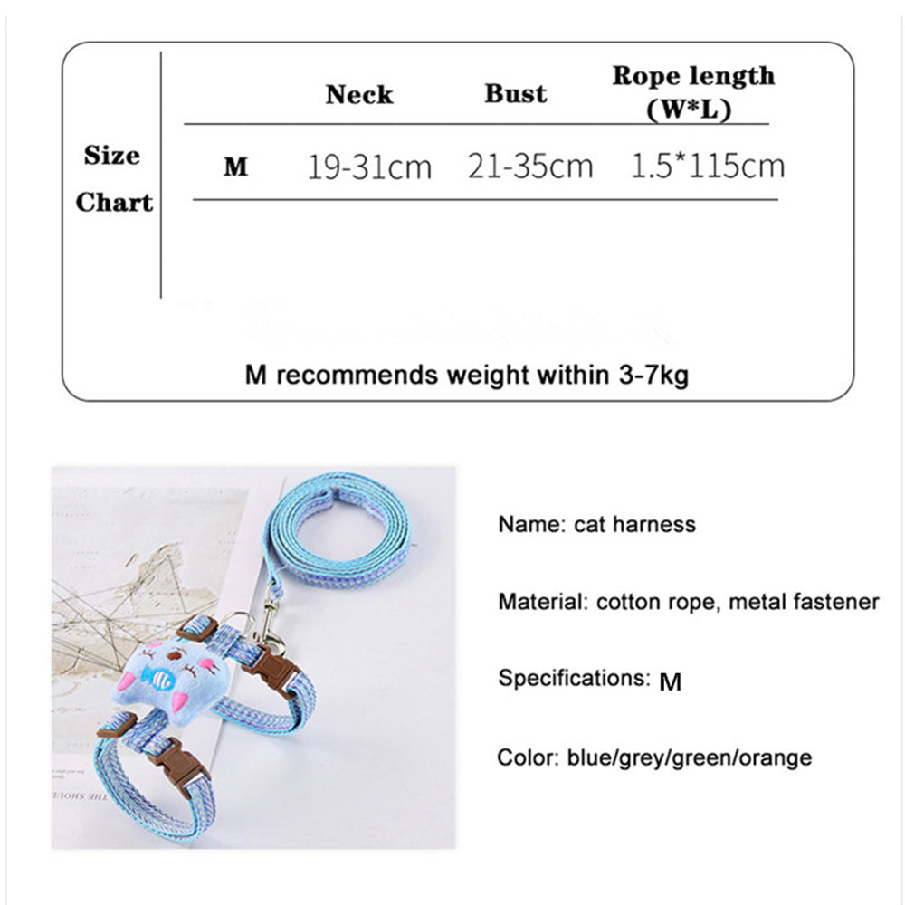 Size M Cartoon Animal Decor Adjustable Dog Cat Walking Lead Leash Nylon Pet Harness Leash