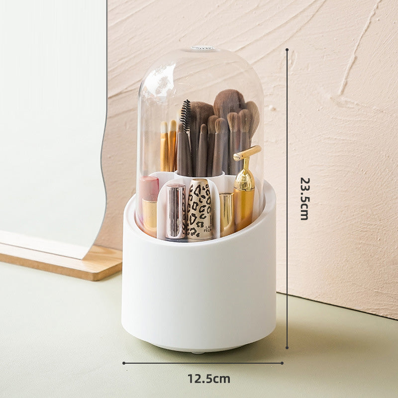 360 Degree Rotating Makeup Brush Holder with Lid Dustproof Clear Makeup Brush Organizer Container