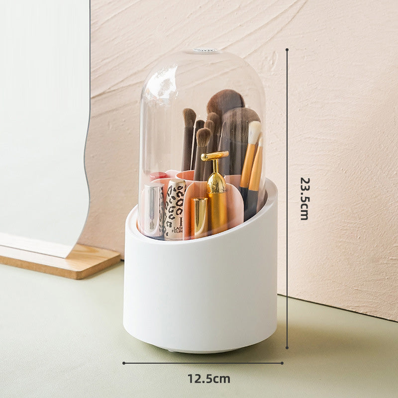 360 Degree Rotating Makeup Brush Holder with Lid Dustproof Clear Makeup Brush Organizer Container