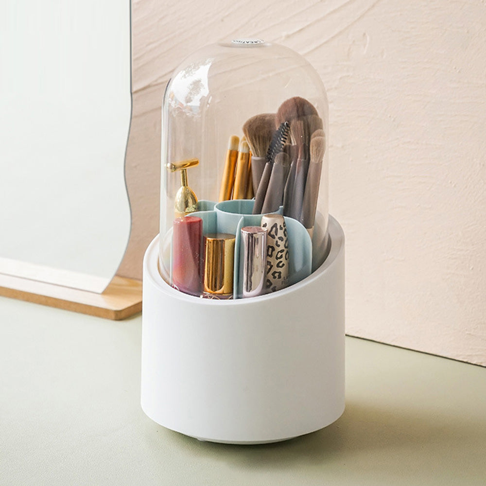 360 Degree Rotating Makeup Brush Holder with Lid Dustproof Clear Makeup Brush Organizer Container