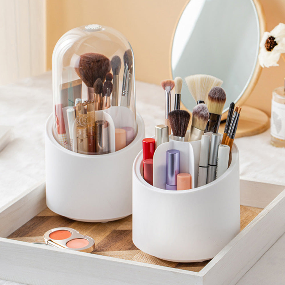 360 Degree Rotating Makeup Brush Holder with Lid Dustproof Clear Makeup Brush Organizer Container