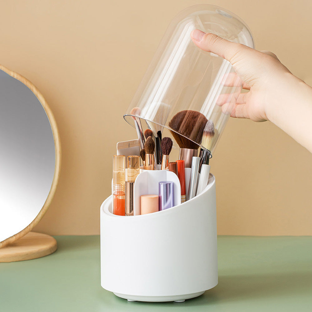360 Degree Rotating Makeup Brush Holder with Lid Dustproof Clear Makeup Brush Organizer Container
