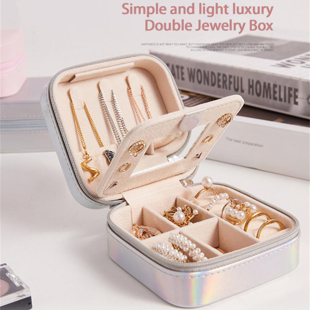 HJY015 Dual Layer PU Leather Jewelry Box Necklaces Earrings Rings Bracelets Travel Jewelry Storage Case