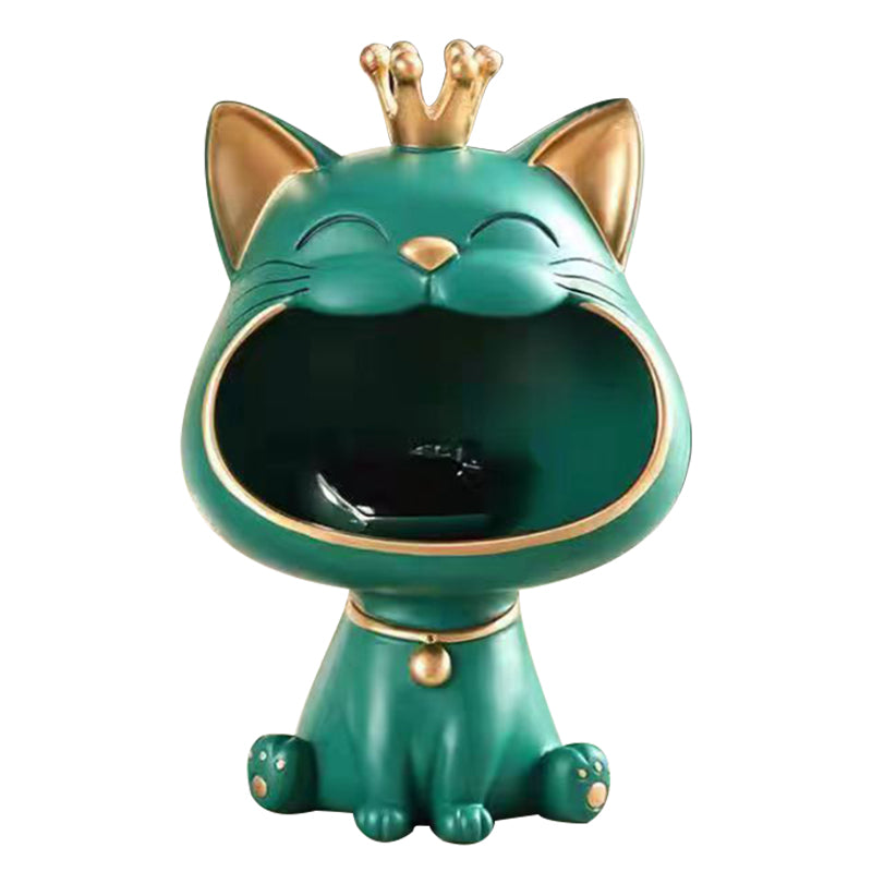 Laughing Cat Figure Storage Box Key Watch Holder Resin Cat Sculpture Home Decor, Size L