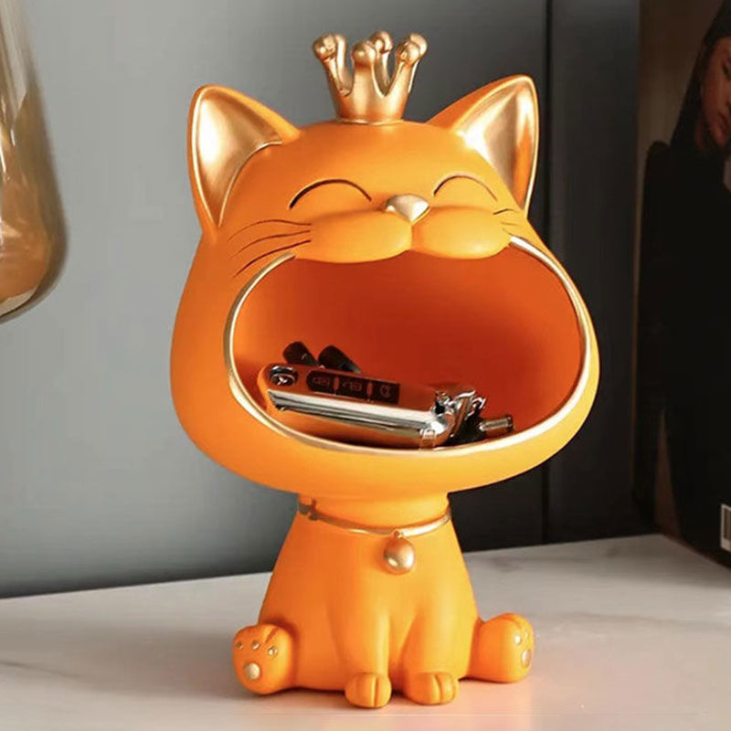 Laughing Cat Figure Storage Box Key Watch Holder Resin Cat Sculpture Home Decor, Size L