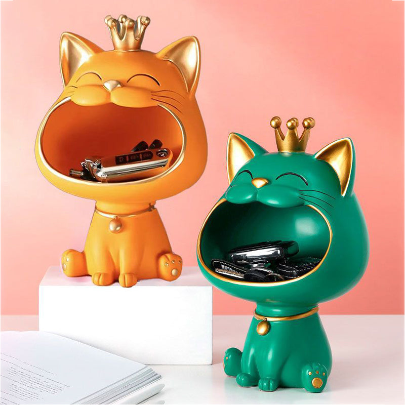 Laughing Cat Figure Storage Box Key Watch Holder Resin Cat Sculpture Home Decor, Size L