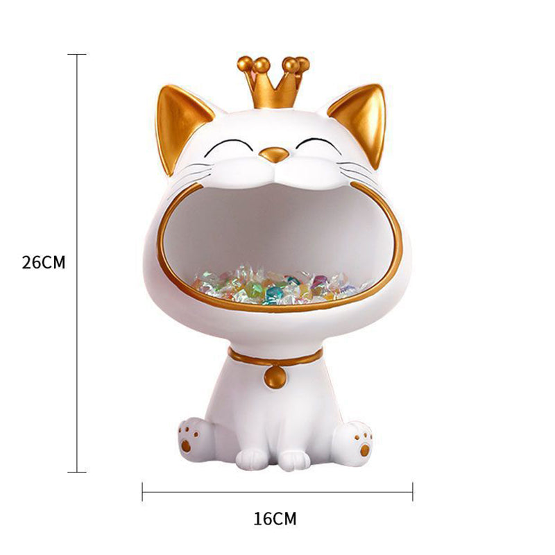 Laughing Cat Figure Storage Box Key Watch Holder Resin Cat Sculpture Home Decor, Size L