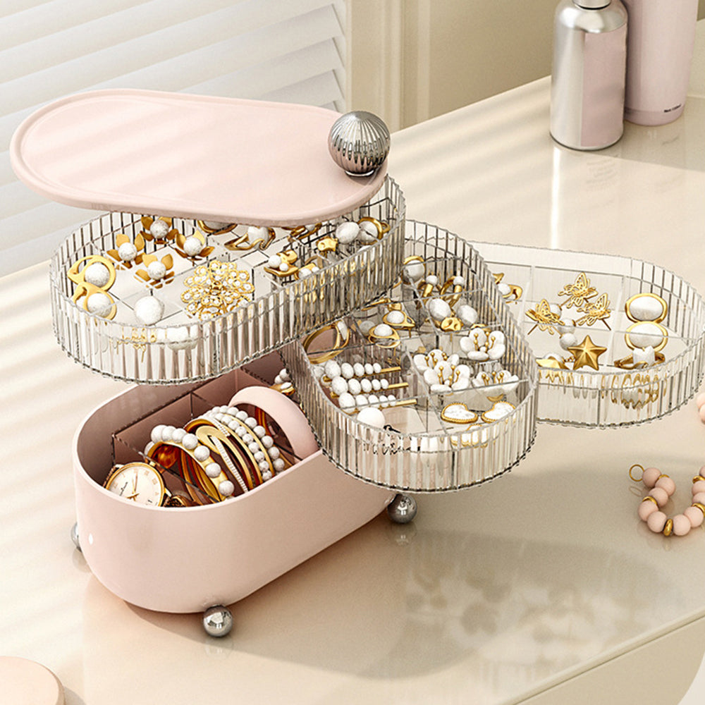 Rotary Storage Tray Rack Transparent Multi-Layers Earring Bracelet Jewelry Organizer Container