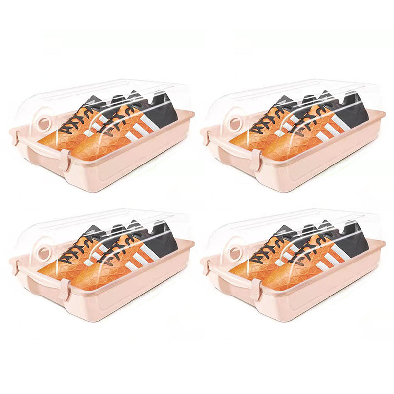 4PCS Thickened Shoe Organizer Clear Design Plastic Storage Box Shoe Rack Holder for Home, Size: L