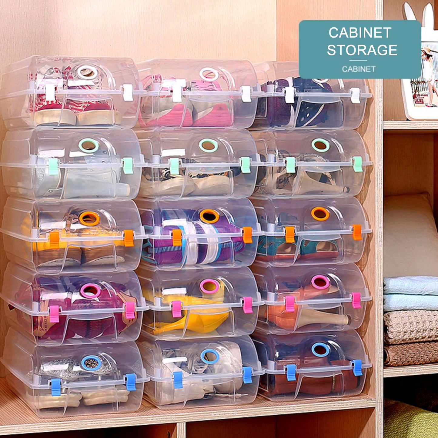 Home Closet Plastic Shoe Storage Case Transparent Shoe Organizer Box Organizer, Size: M