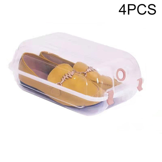 4PCS Clear Design Thickened Shoe Organizer Hard Plastic Shoe Storage Box for Home Closet Shelf, Size: S
