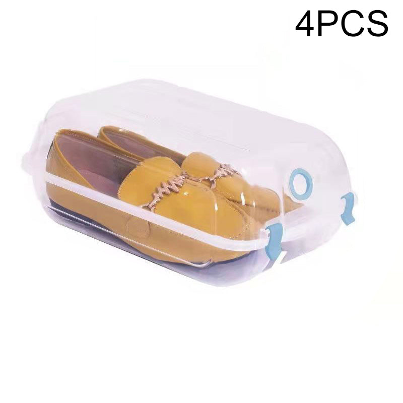 4PCS Clear Design Thickened Shoe Organizer Hard Plastic Shoe Storage Box for Home Closet Shelf, Size: S