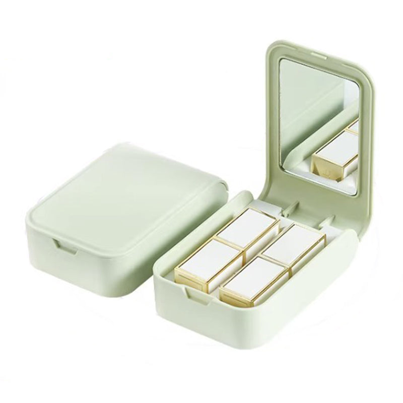 ABS+Silicone Makeup Lipstick Storage Box Container Portable Lip Cream Case Holder with Mirror for Women Girls