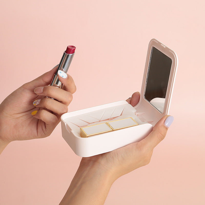 ABS+Silicone Makeup Lipstick Storage Box Container Portable Lip Cream Case Holder with Mirror for Women Girls