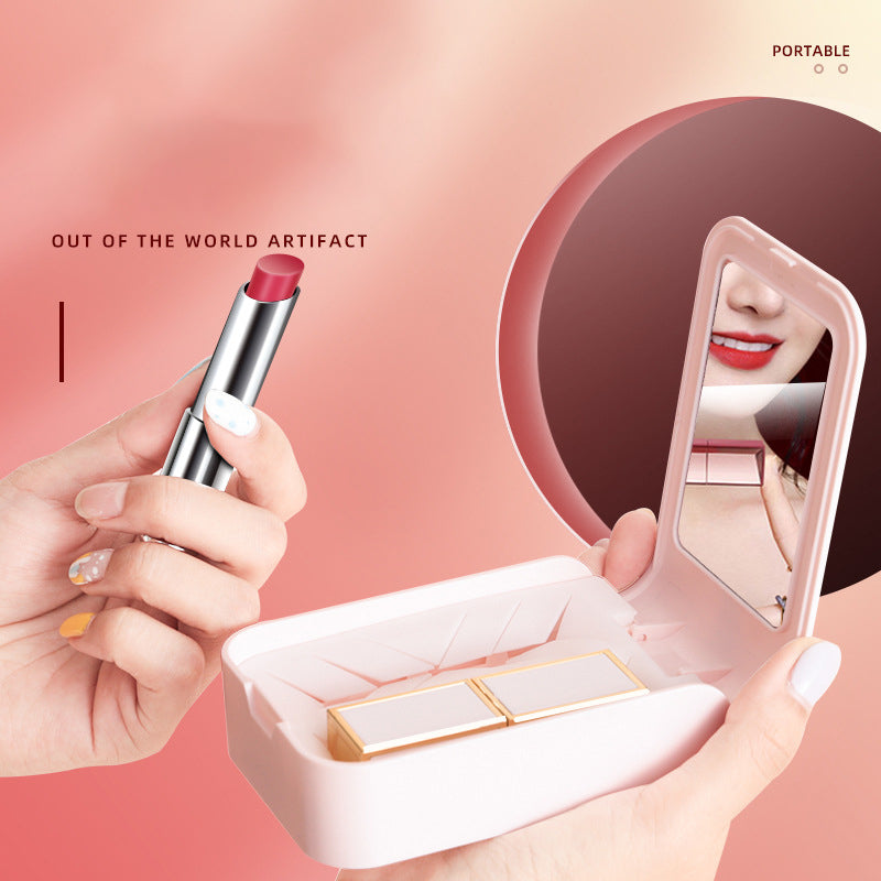 ABS+Silicone Makeup Lipstick Storage Box Container Portable Lip Cream Case Holder with Mirror for Women Girls