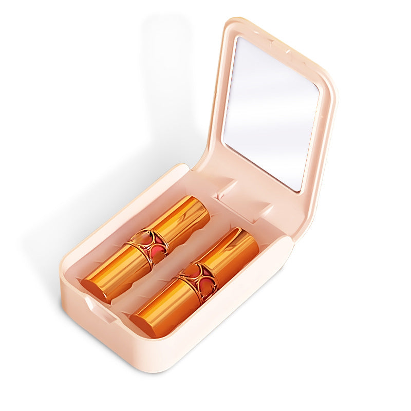 ABS+Silicone Makeup Lipstick Storage Box Container Portable Lip Cream Case Holder with Mirror for Women Girls