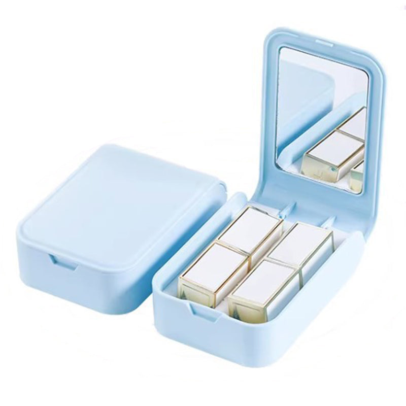 ABS+Silicone Makeup Lipstick Storage Box Container Portable Lip Cream Case Holder with Mirror for Women Girls