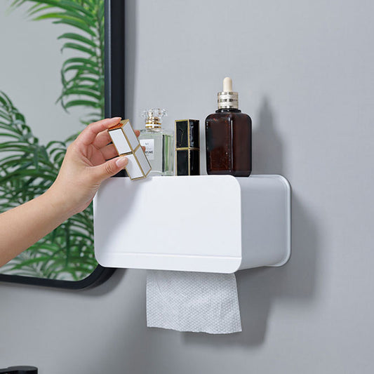 Wall Mounted Toilet Paper Holder ABS+Magnet Storage Shelf Tissue Box Rack for Home Bathroom