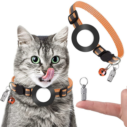 For AirTag Reflective Nylon Pet Collar with GPS Tracker Silicone Case and Anti-loss Pendant