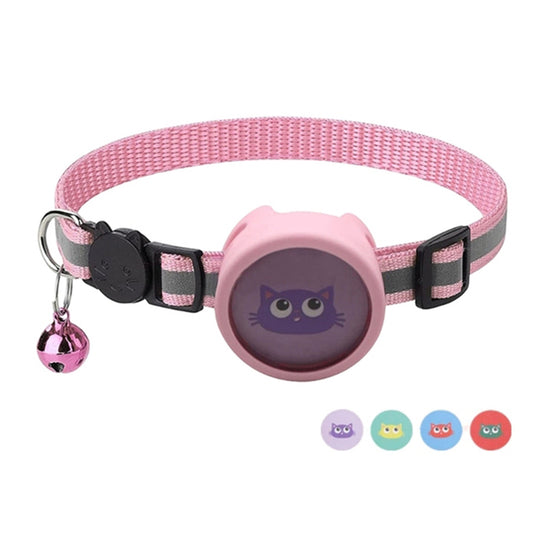Silicone Case for AirTag Reflective Pet Collar GPS Tracker Cover with Bell Pendant and Sticker