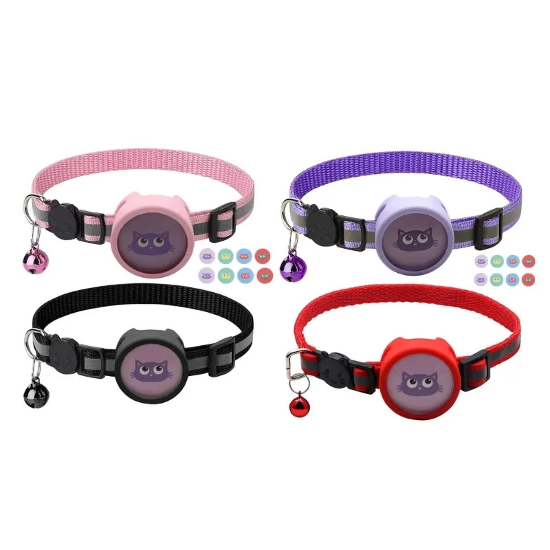 Silicone Case for AirTag Reflective Pet Collar GPS Tracker Cover with Bell Pendant and Sticker