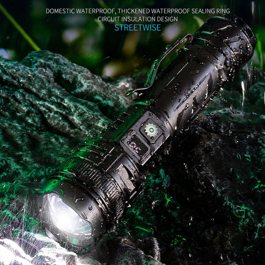 A065-Laser Home Outdoor Flashlight 20W Purple Light Portable LCD Display Flashlight (No Battery)