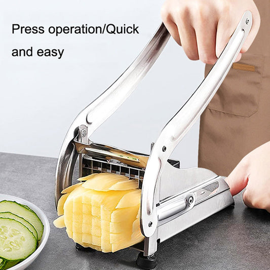 Stainless Steel Potato Cutter Slicer Kitchen French Fry Cutter without Silicone Suction Base (No FDA Certified, BPA-Free)