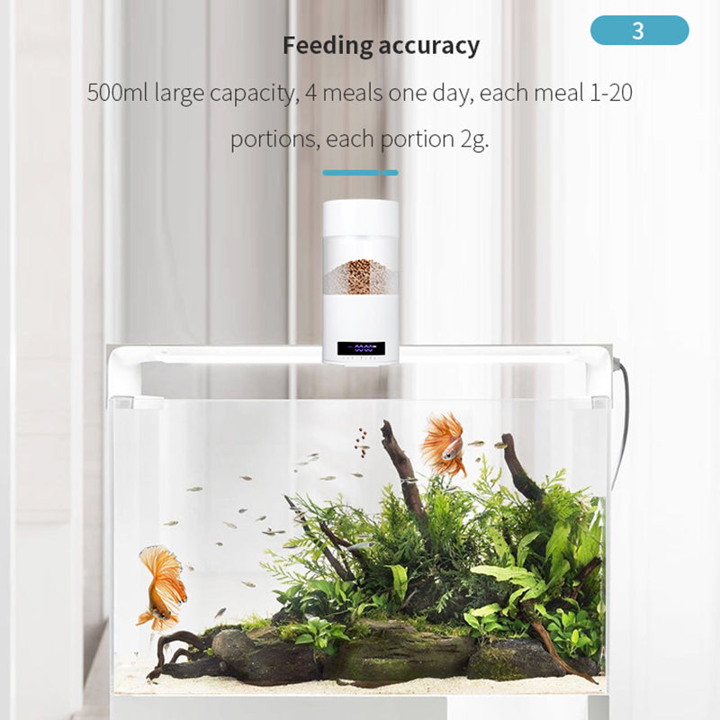 O2 Smart Fish Feeder LED Screen Digital Display Automatic Fish Feeder Fish Food Dispenser for Fish Tank