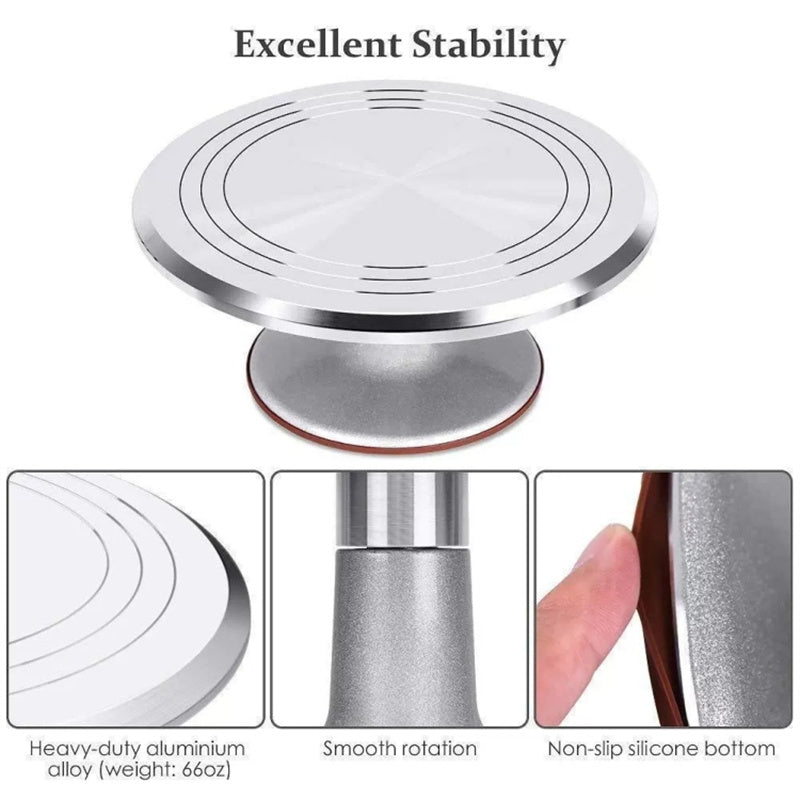 35-in-1 12-inch Aluminium Alloy Cake Turntable with Icing Spatula Smoother Pastry Nozzles (BPA Free, No FDA Certificate)