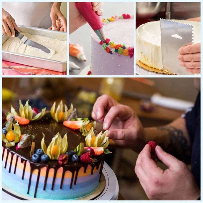 35-in-1 12-inch Aluminium Alloy Cake Turntable with Icing Spatula Smoother Pastry Nozzles (BPA Free, No FDA Certificate)
