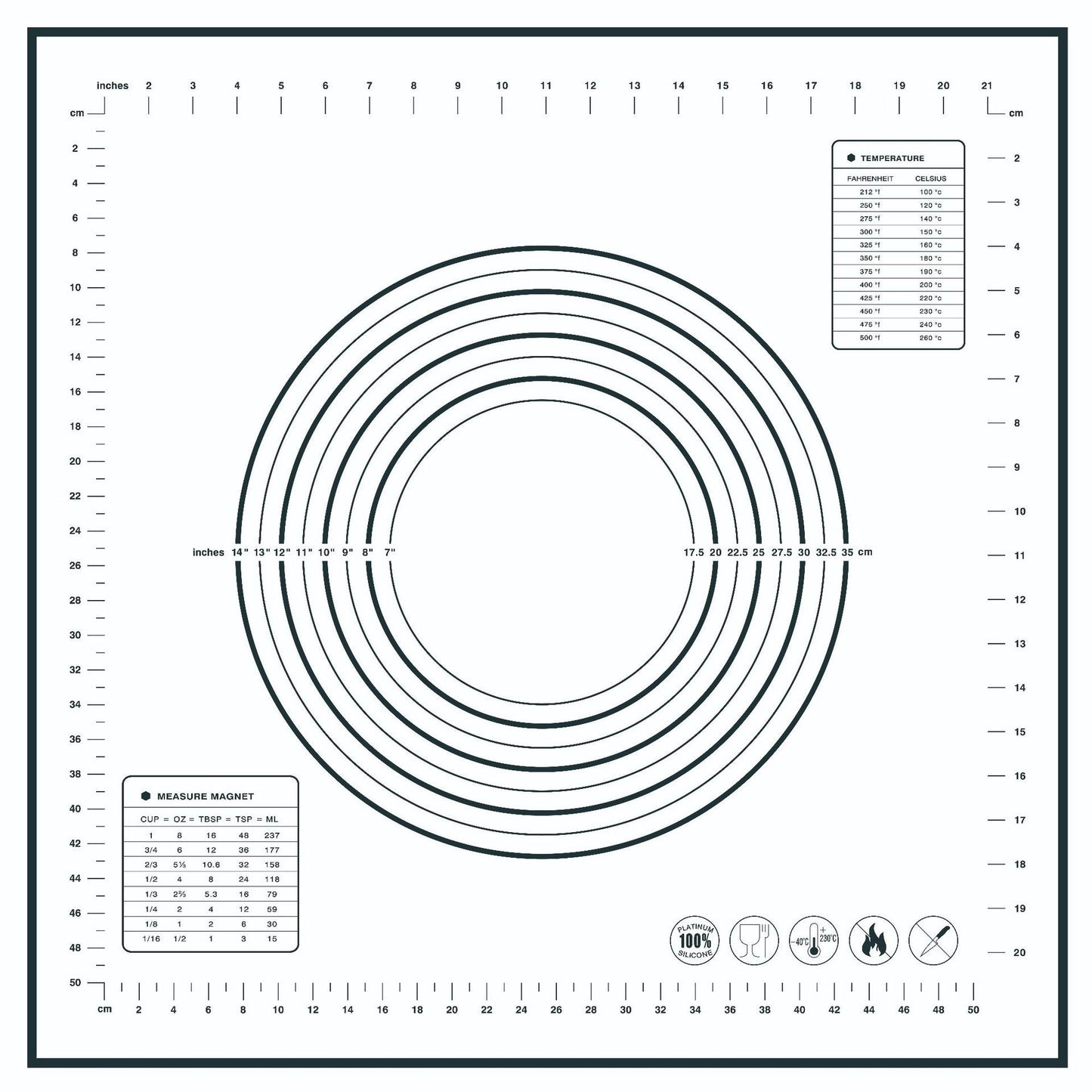 60x60CM Fiberglass Cloth + Silicone Pastry Mat Placement Mat Non-stick Dough Rolling Pad (BPA-Free, No FDA Certified)