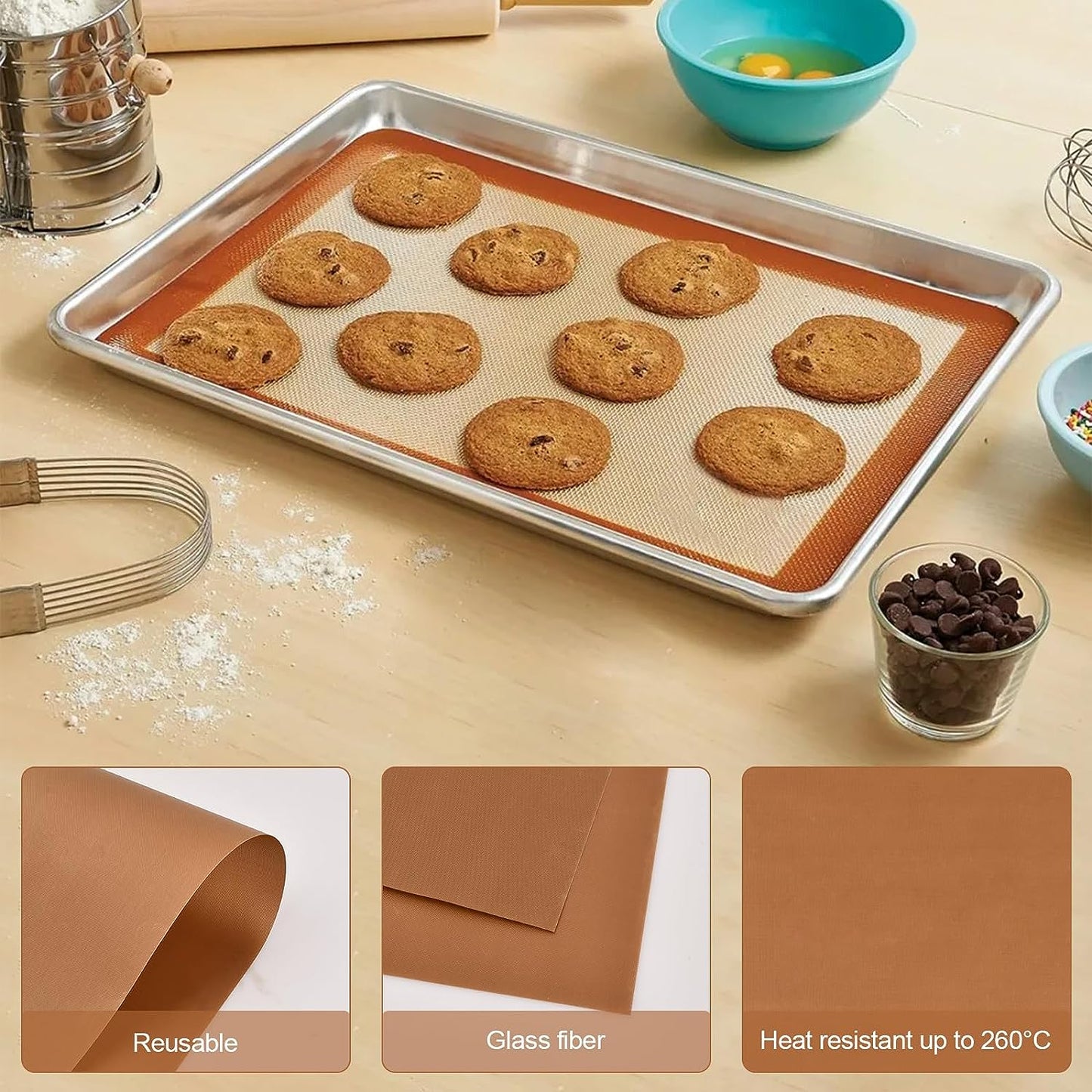 6Pcs 40*60cm Reusable Baking Mats Non-stick Heat-Resistant Baking Sheet PTFE Oven Liners (BPA Free, No FDA Certificate)