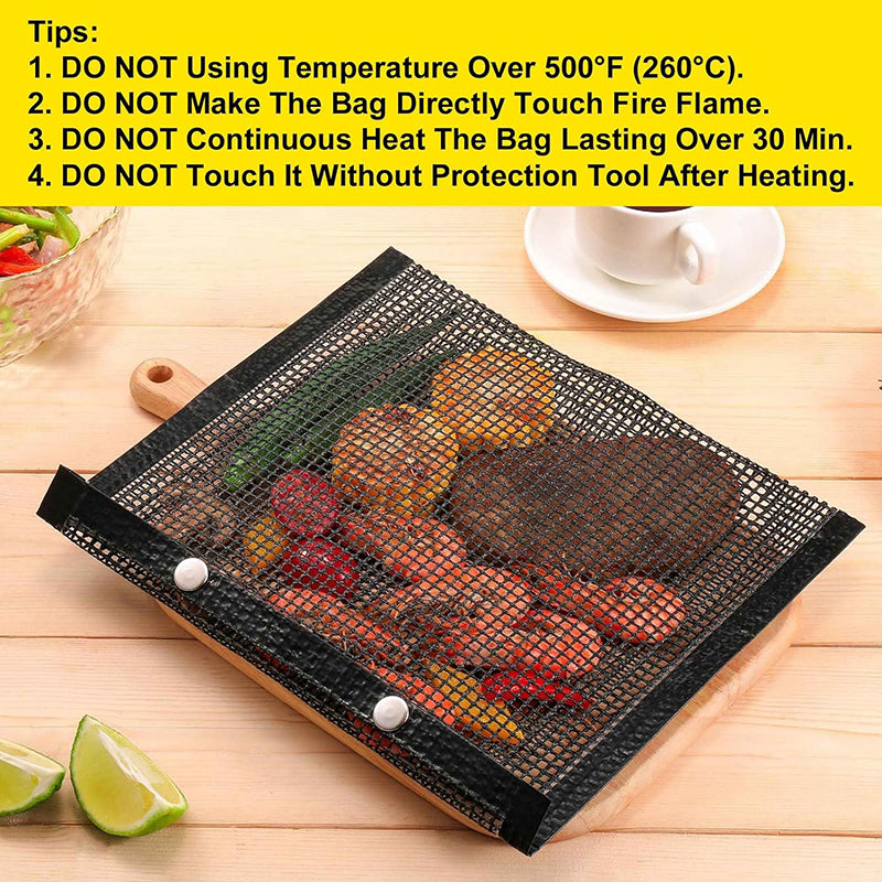 30x24CM Fiberglass Barbecue Grill Bags Mesh Pouch Heat-Resistant BBQ Meat Vegetable Grilling Bag (BPA-Free, No FDA Certified)