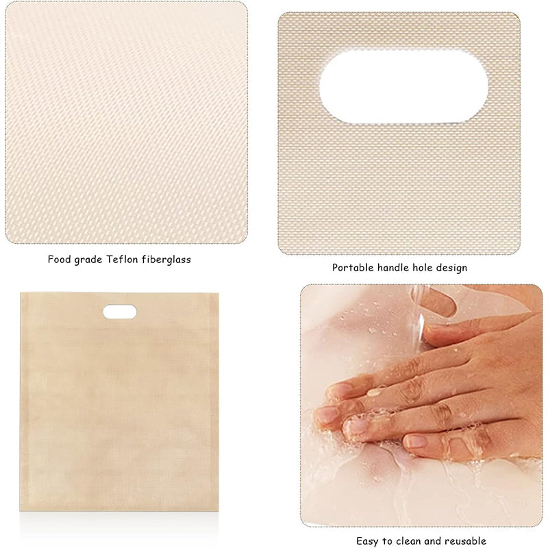 5Pcs 16x16.5cm Non-Stick Microwave Bread Bag High Temperature Resistant PTFE Toaster Bag (BPA Free, No FDA Certificate)