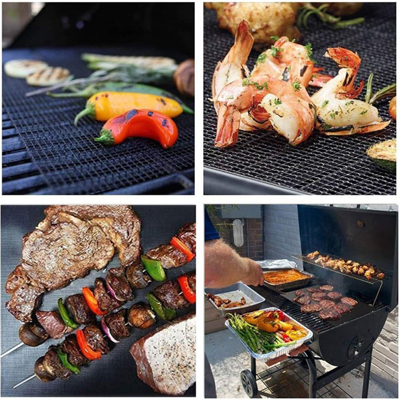 3Pcs 33x40cm Non-stick High Temperature Resistant Barbecue Mesh Mat Fiberglass Grilled Fish Mesh Pad (No FDA Certification, BPA-free)
