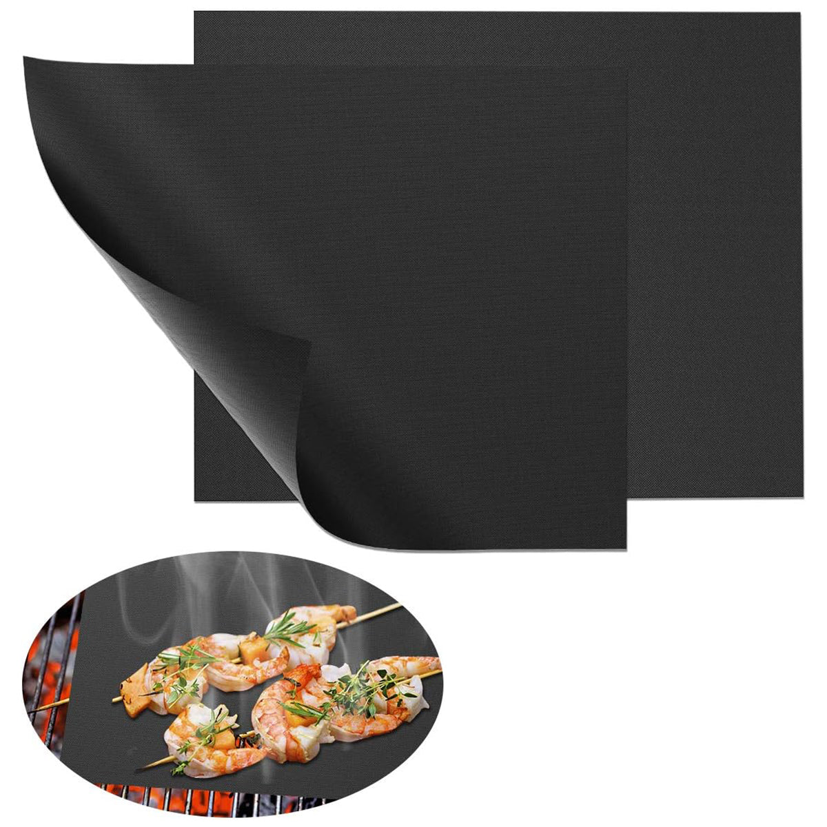 2PCS 33CMx40CMx0.2MM PTFE Fiberglass Mats Non-Stick Liners Outdoor Barbecue Meat Grilling Roasting Mats (BPA-Free, No FDA Certified)