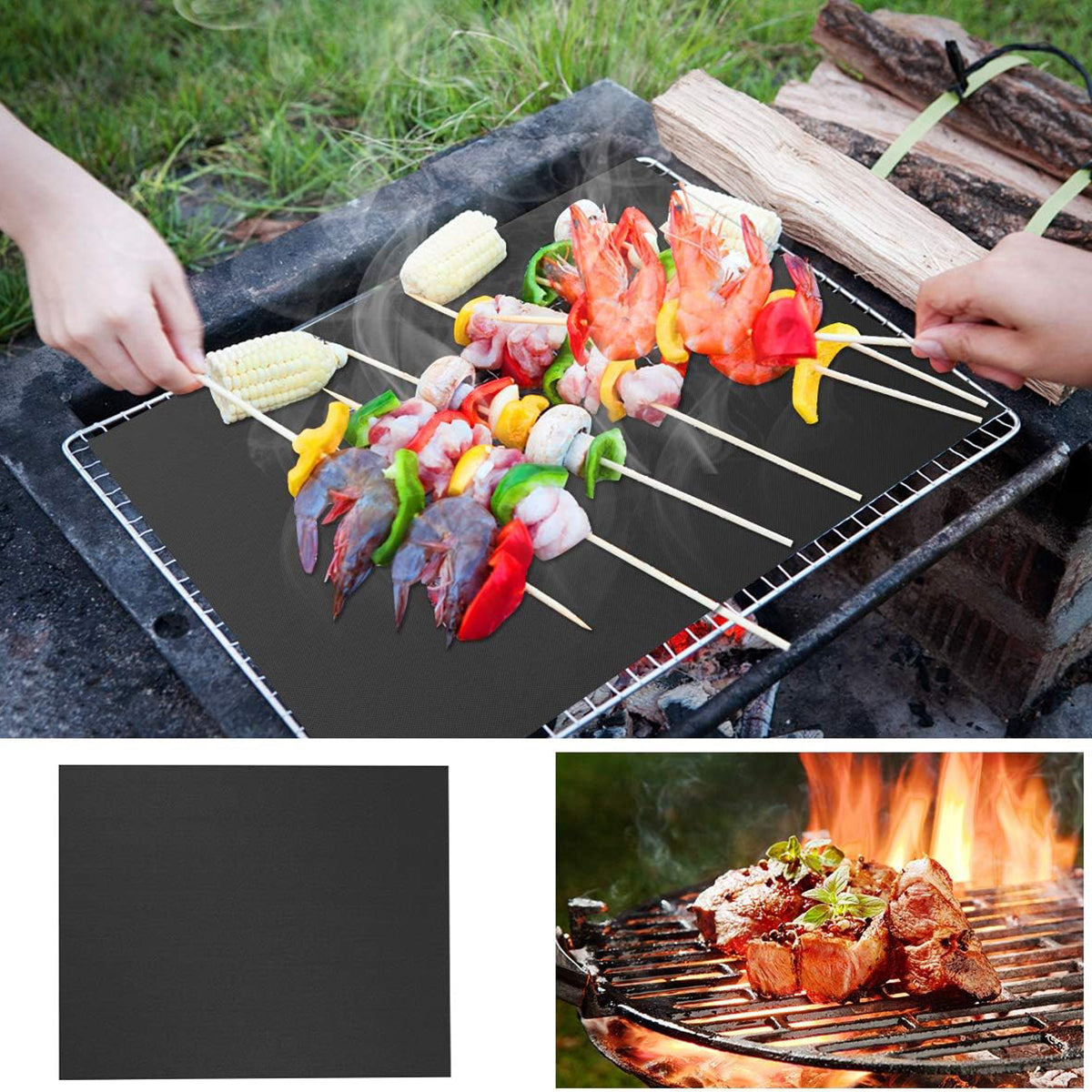 2PCS 33CMx40CMx0.2MM PTFE Fiberglass Mats Non-Stick Liners Outdoor Barbecue Meat Grilling Roasting Mats (BPA-Free, No FDA Certified)