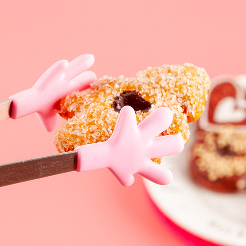 Cute Hand Shape Food Tong 430 Stainless Steel + Silicone Snack Dessert Cake Clip (No FDA Certificate, BPA Free)