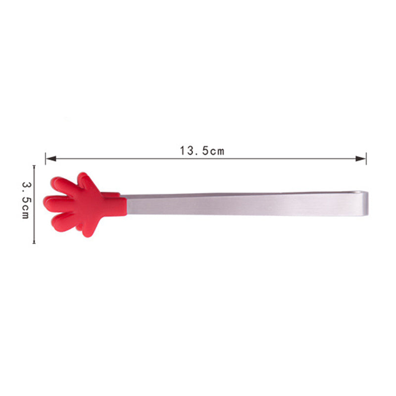 Cute Hand Shape Food Tong 430 Stainless Steel + Silicone Snack Dessert Cake Clip (No FDA Certificate, BPA Free)