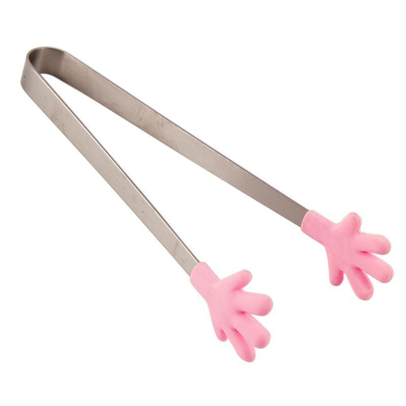 Cute Hand Shape Food Tong 430 Stainless Steel + Silicone Snack Dessert Cake Clip (No FDA Certificate, BPA Free)