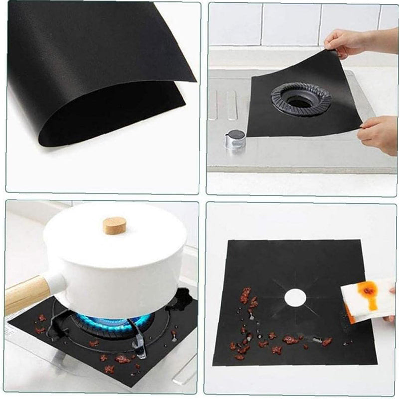 4PCS Non-Stick Gas Range Protectors Mats Fiberglass Cloth Oil-proof Covers Stove Burner Gas Stove Burner Liners